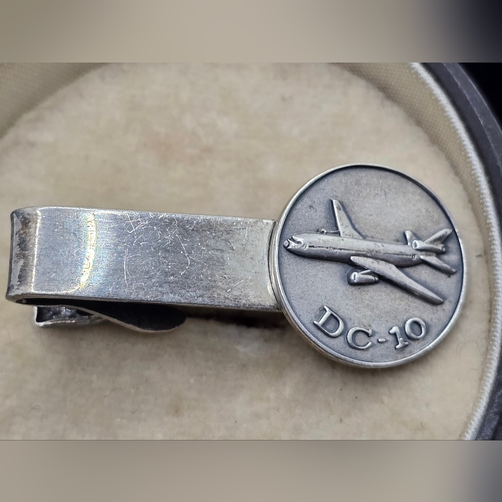 Vintage Sterling DC-10 Tie Bar Mid-century Aviation